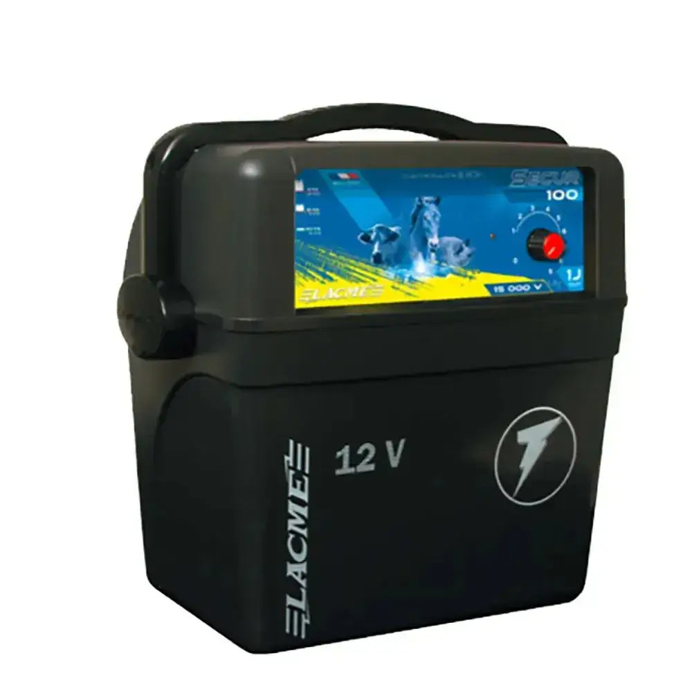 Black plastic 12v energiser from agrifence secur small medium electric fence 12v energiser range with digital display