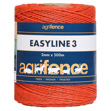 A spool of bright orange agrifence secur easyline 3 polywire 2mm electric fence wire for temporary fence lines