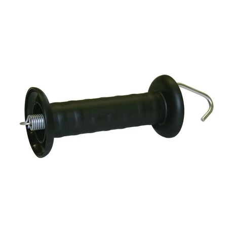 Black plastic handled gate pull with metal hook and spring for agrifence simple garden insulated handle connection