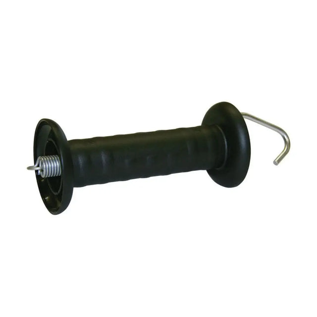 Black plastic handled gate pull with metal hook and spring for agrifence simple garden insulated handle connection