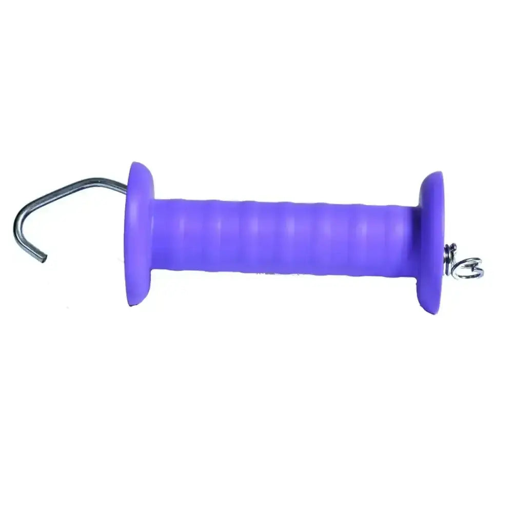 Purple rubber-handled agrifence standard plus gate handle with metal hook and ring for insulated handle connection electric fencing