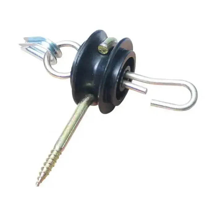 Black rubber agrifence super gate insulator with premium quality screw-in and steel loop connection attachments
