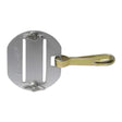 Silver metal agrifence tape end clip with gold-tone premium tape clamp and two vertical slots on face