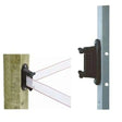 Black plastic agrifence tape lock insulators with adjustable arms for securing acrylic panels to wood or metal frames