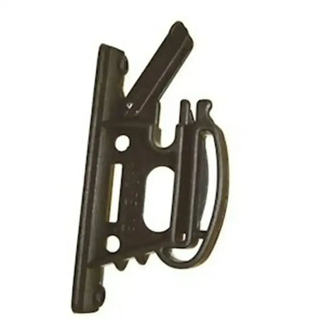 Black metal wall-mounted tool holder with sturdy industrial design for agrifence universal insulators and electric fencing use