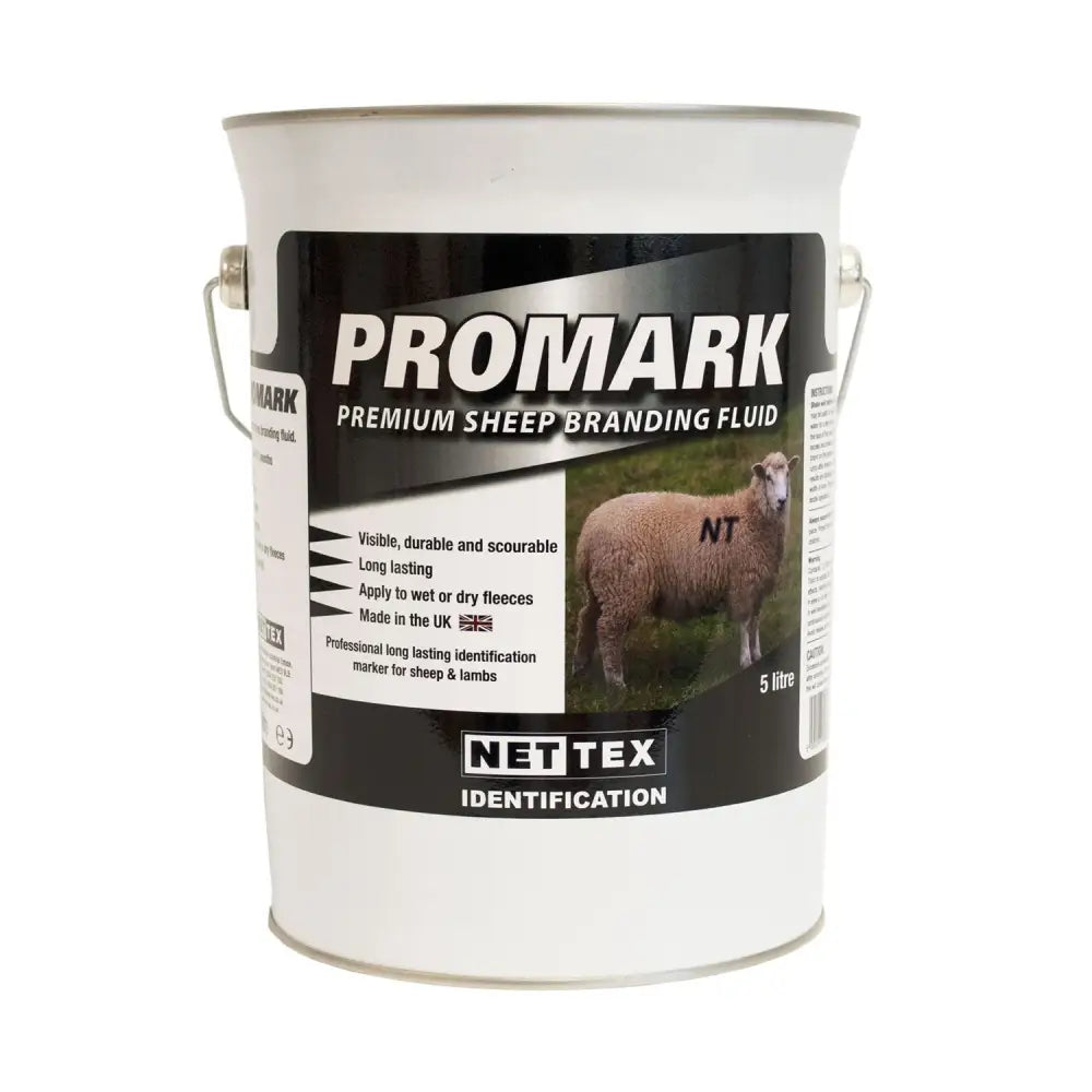 White metal canister of agrimark branding fluid promark premium sheep branding fluid 5 litre capacity by nettex