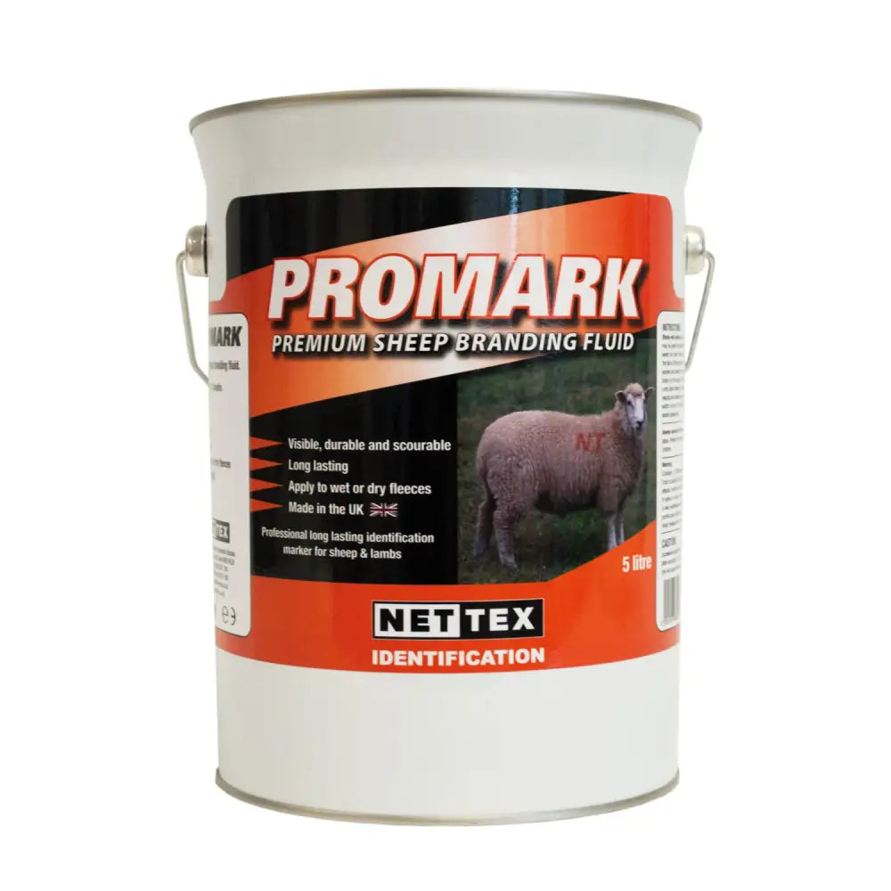 White metal canister of agrimark branding fluid with orange and black label for premium sheep branding use