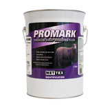 White metal bucket with purple and black label of promark premium sheep branding fluid by net tex for agrimark branding fluid