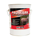 White metal bucket with red black label of promark premium sheep branding fluid used in agrimark branding fluid