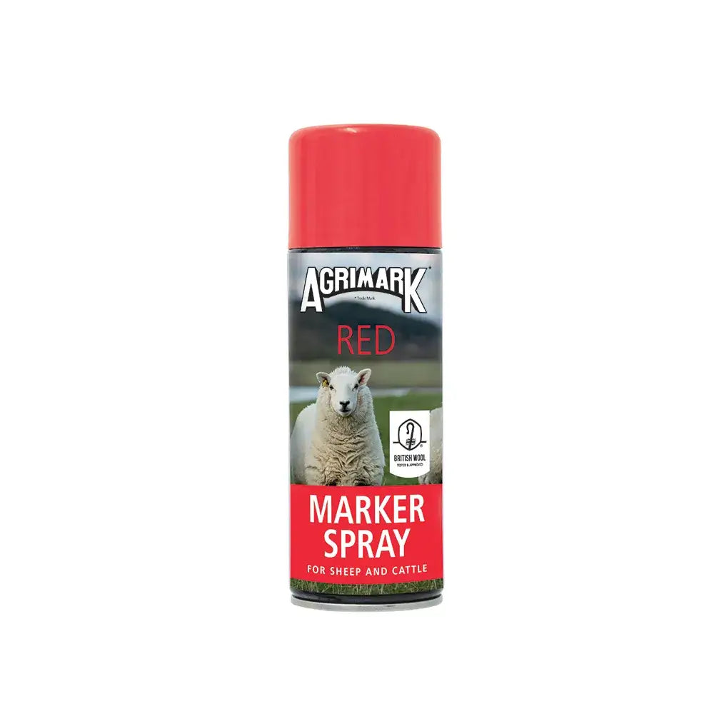 Red agrimark marker spray can for sheep and cattle with long lasting visible mark and easy dispensing button