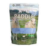 Agrimark sheep colouring raddle powder in 1kg eco pack with quality controlled blue pigments and white sheep images