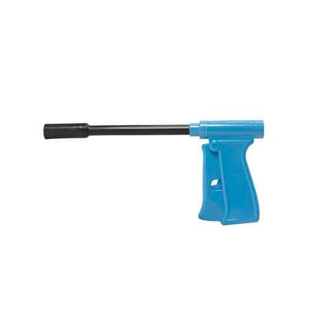 Blue plastic agrimin 24-7 copper capsules applicator gun with black cylindrical nozzle for lamb dosing