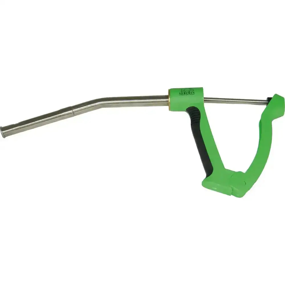 Green plastic and metal agrimin sheep bolus applicator with black grip for easy livestock nose dosing