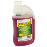 A 500ml agrivite poultry drink concentrate bottle with white cap and red sweet tasting sorbitol energy mineral supplement