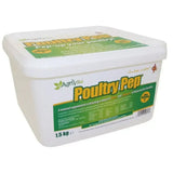 White plastic container of agrivite poultry pep mineral supplement with green and yellow label for poultry supplements