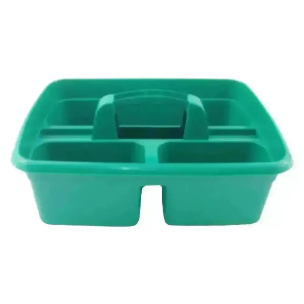 Green plastic airflow tidy tack grooming box with molded compartments and central handle for easy carry