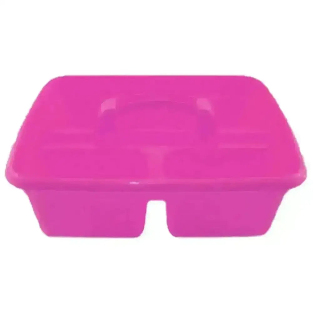 Bright pink plastic airflow tidy tack grooming box with handle and two compartments tidy tack tray