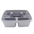 Gray plastic airflow tidy tack grooming box with multiple compartments and a central handle for easy carrying