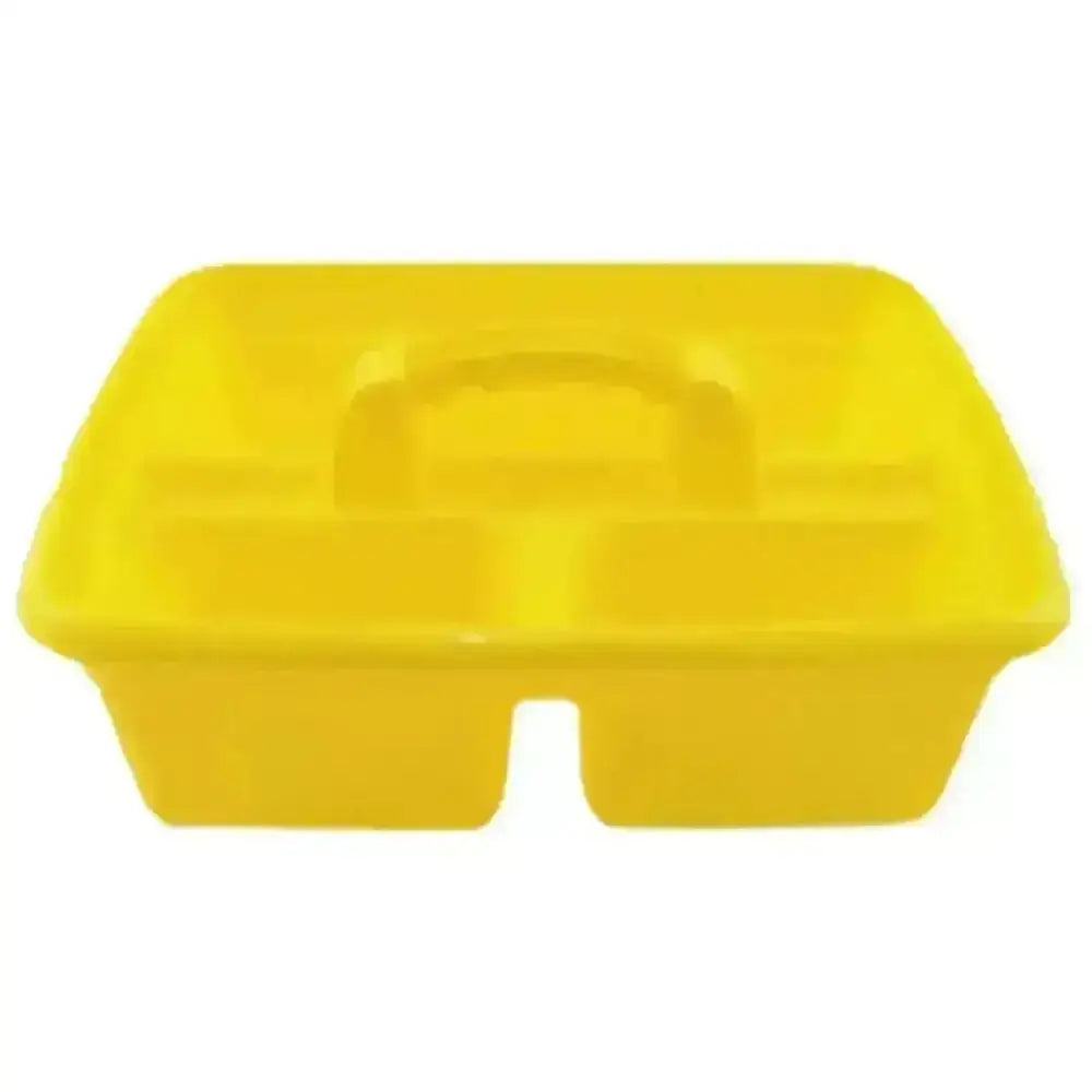 Bright yellow plastic airflow tidy tack grooming box with molded handle and two compartments for easy organization