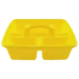Bright yellow plastic airflow tidy tack grooming box with molded handle and two compartments for easy organization