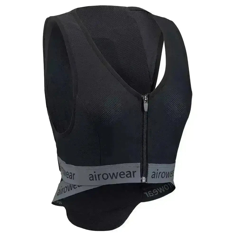 Black airowear shadow chest protector with central zipper mesh panels and machine washable cover back side shown