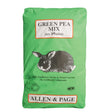 Green bag of Allen & Page green pea rabbit mix featuring a black and white rabbit illustration for pets