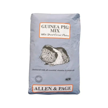 Light blue allen & page guinea pig food bag with high-quality cereals and dried carrot flakes plus vitamin c