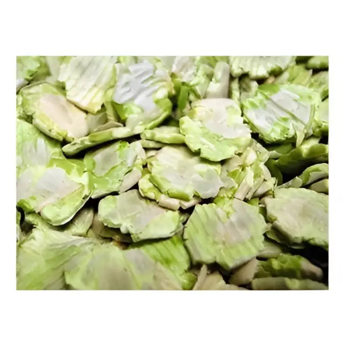 Green flaky cereal pieces with a textured surface from allen page micronized flaked peas for easy feeding