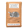 Brown paper bag of allen & page natural rabbit pellets 20 kg with black and white illustrated bunny on front