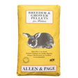 Yellow bag of Allen & Page rabbit feed breeder with black and white rabbit illustration and wholesome ingredients including pellets
