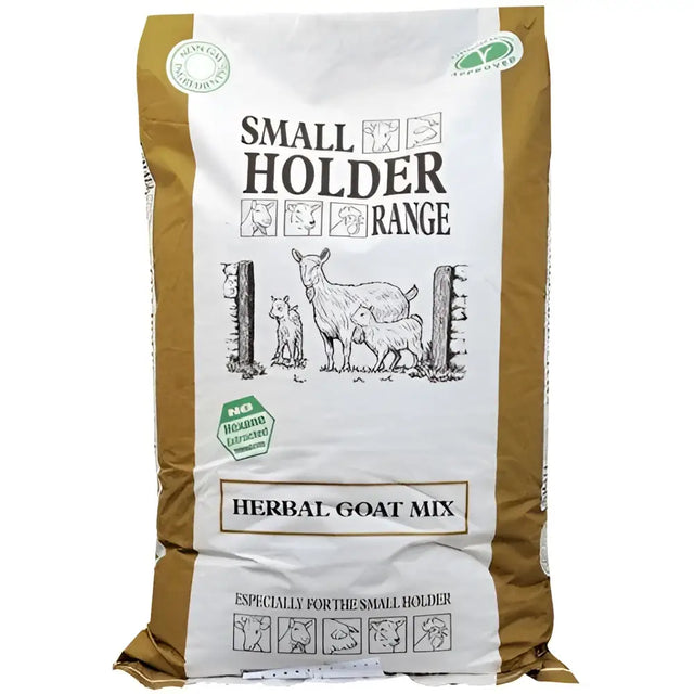 Brown and white bag of Allen & Page small holder range herbal goat mix for smallholders feeding goats naturally