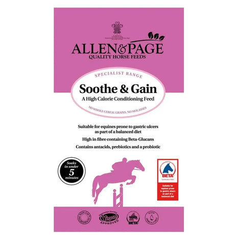 Pink allen and page soothe and gain horse feed bag with low starch formula for ponies prone to gastric ulcers