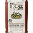 A beige and maroon bag of allen & page super mixed corn feed with non-gm maize and farm animal illustrations