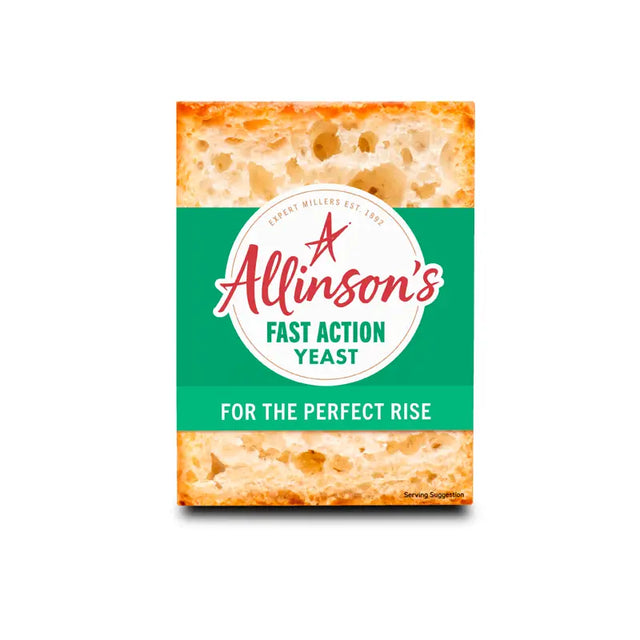 Allinsons yeast 6 pack fast action yeast in green and white box with bread image ideal for baking or equestrian use