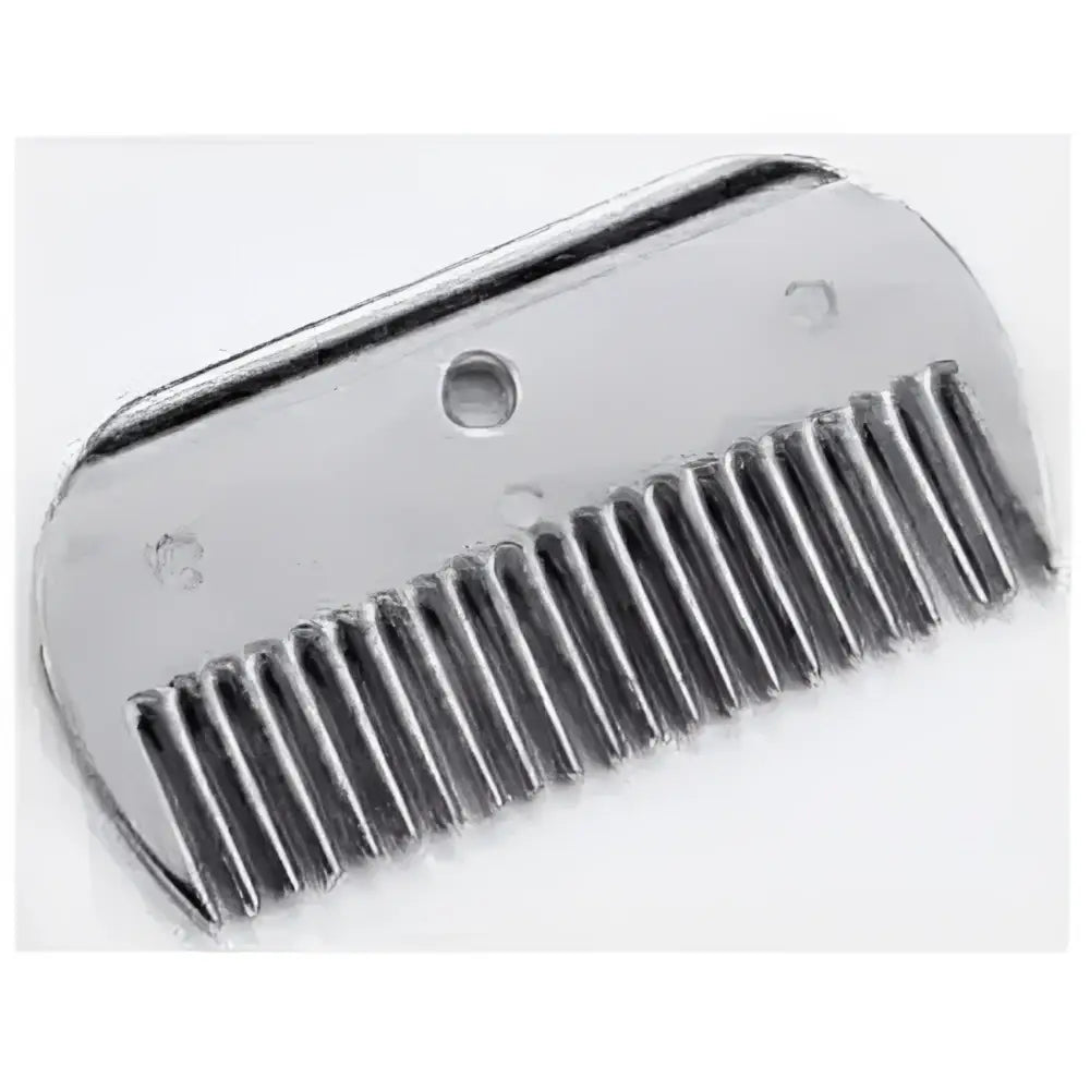 Shiny aluminium metal comb with narrow teeth and rounded handle perfect for lincoln mane comb or mane comb short use