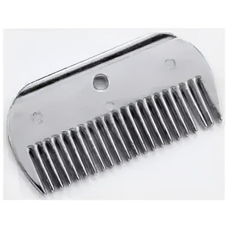 Shiny aluminium metal comb with narrow teeth and rounded handle perfect for lincoln mane comb or mane comb short use