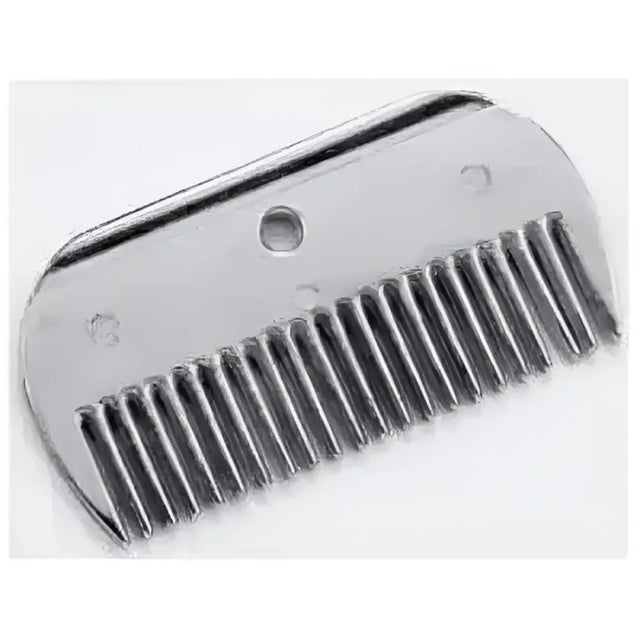 Shiny aluminium metal comb with narrow teeth and rounded handle perfect for lincoln mane comb or mane comb short use