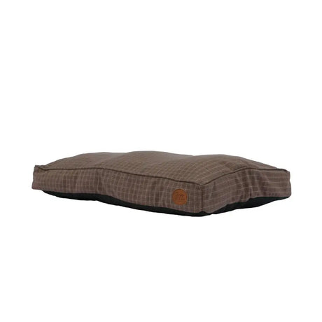 Brown checkered ancol check mattress bed brown check with black underside and small leather patch on the side