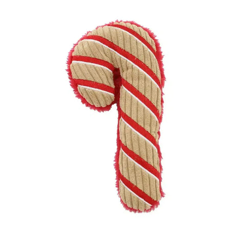 Ancol cuddly candy cane dog toy with red beige striped corduroy and fuzzy red trim for playful dogs
