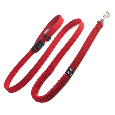 Red woven ancol extreme running lead with black plastic buckle and silver metal clasp from reflective range feature