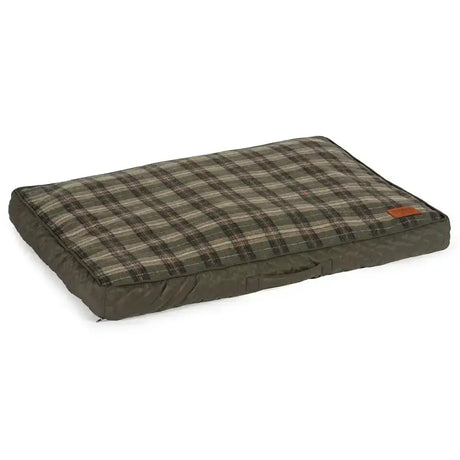 Olive green and brown plaid quilted dog bed from ancol heritage collection mattress for cozy pet comfort
