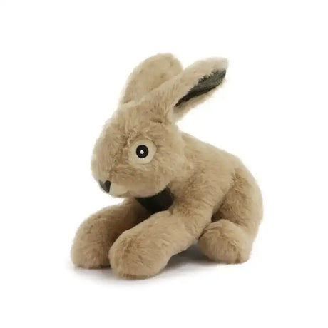 A soft tan plush rabbit with long ears and a black nose from ancol heritage collection tartan bunny dog toy