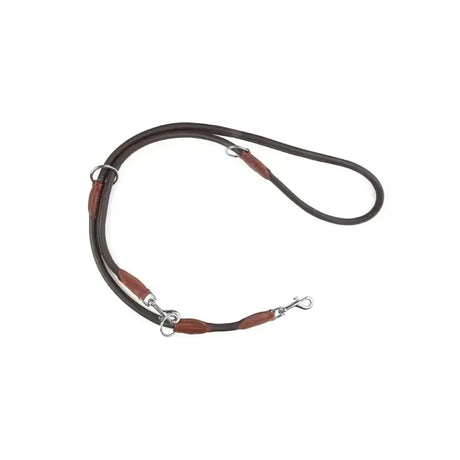 Brown leather horse lead with silver hardware and reinforced grips from ancol heritage latigo round leather collection