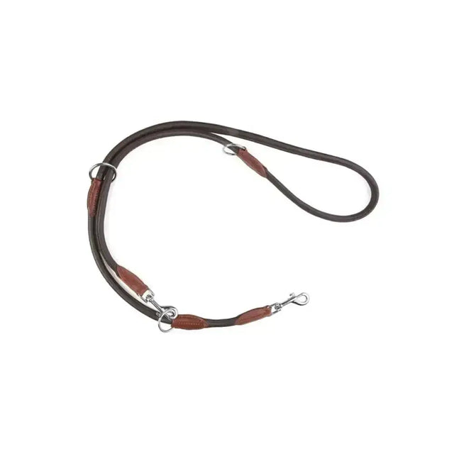 Brown leather horse lead with silver hardware and reinforced grips from ancol heritage latigo round leather collection