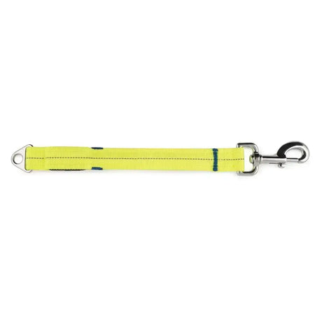 Bright yellow nylon ancol hi-vis lead with black green accents and silver metal trigger hook lead hardware