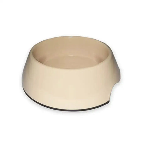 Beige plastic ancol hungry paws feeding bowl with black non slip base made of premium grade melamine