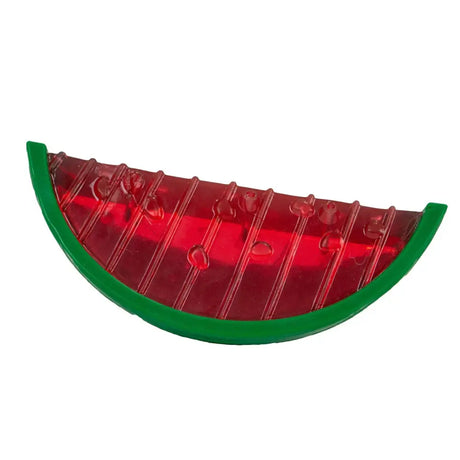 A translucent red and green ancol ice paws watermelon cooling stress ball with a glossy finish perfect for play