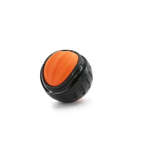 Black and orange ancol jawables tough ball dog toy with textured grip surface made from high-density polymer material