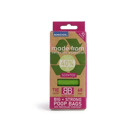 Ancol made scented poop bag refill with tie handle design made from 40% ocean bound recycled plastics
