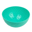Teal silicone orva lick wobble bowl with bone-shaped textures and dotted interior for fun wobble bowl dog toys